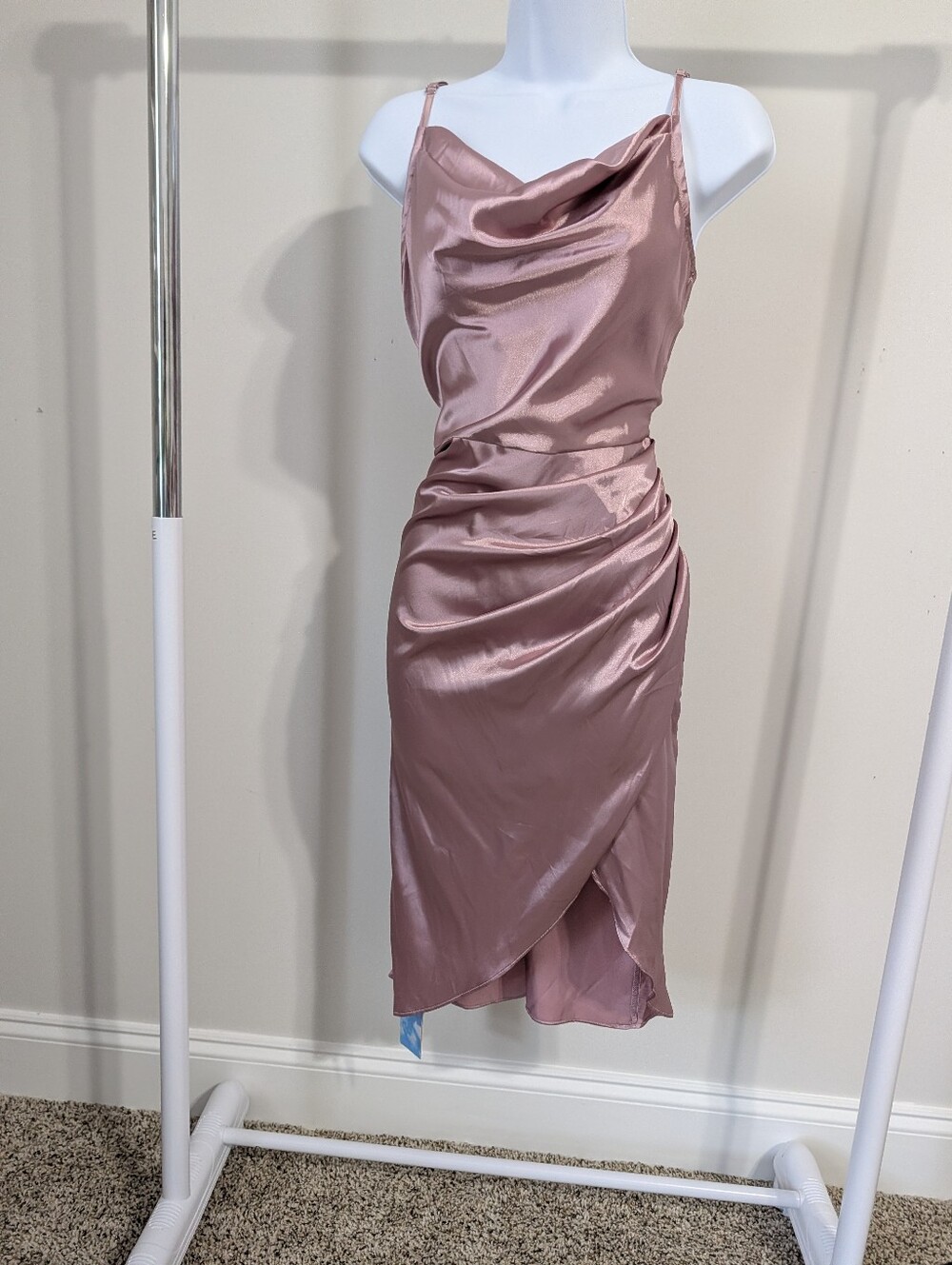 Satin Cowl-Front Mini Dress in Mauve